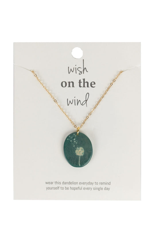 Necklace wishes dandelion etched tagua 17L sage