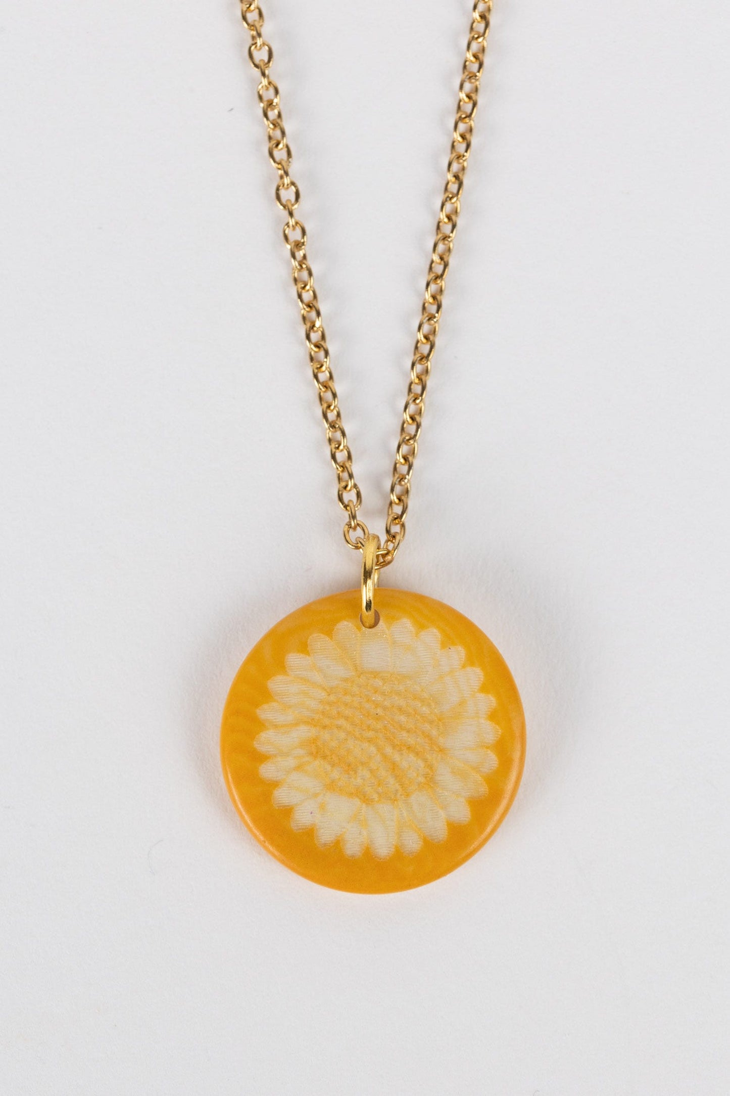 Necklace sunflower shine etched tagua 17L yellow