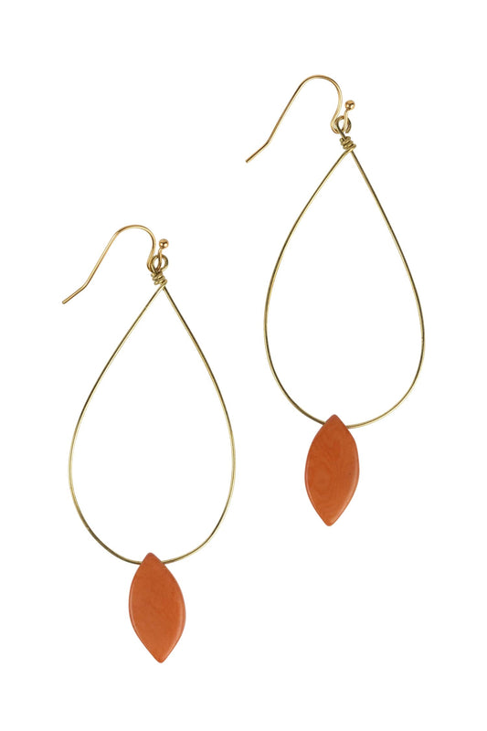 Earrings fine oval w/ovl pend tagua 3.5L tangerine
