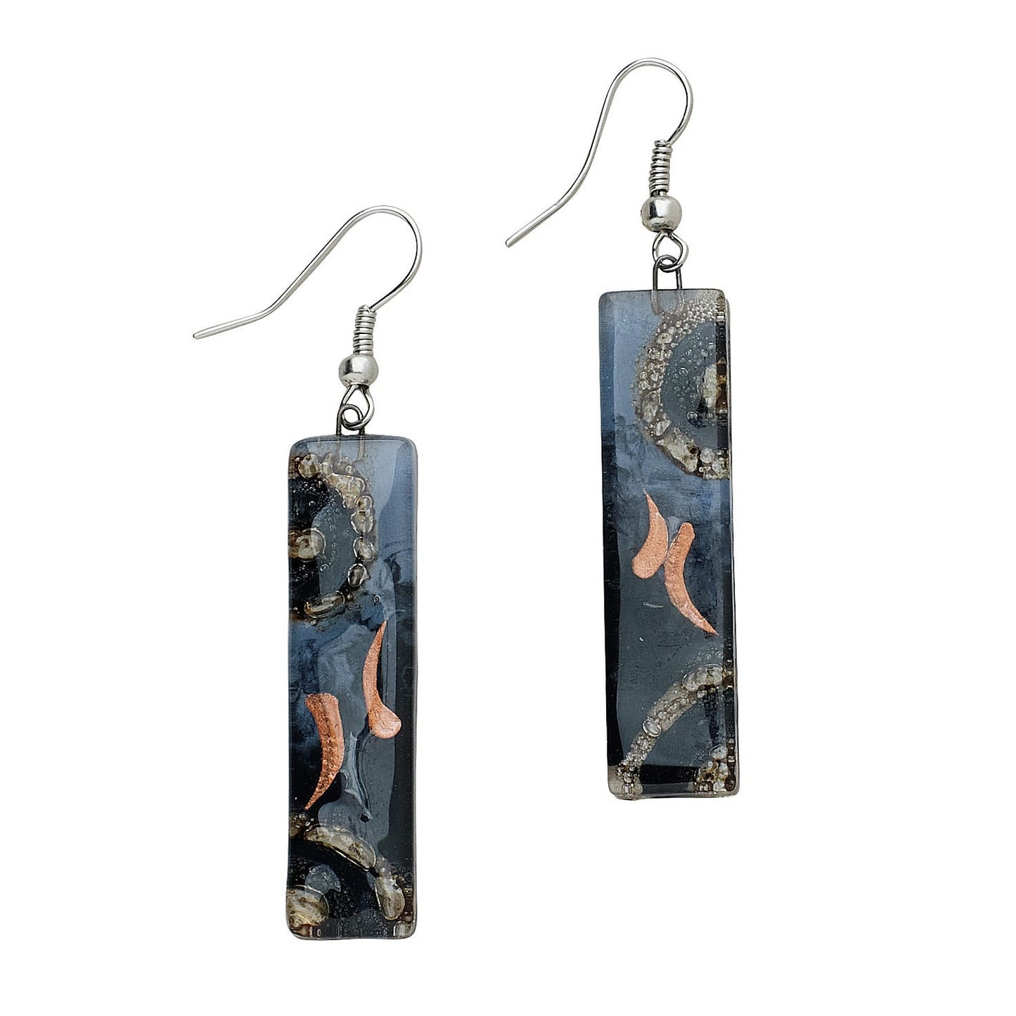 Earrings rect glss 2.5L asst gry/gld