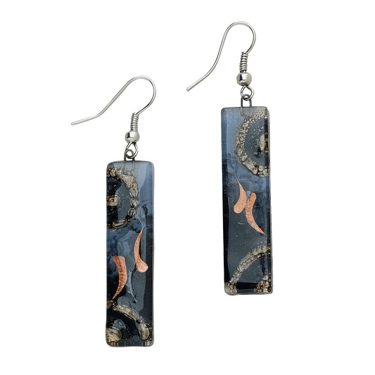 Earrings rect glss 2.5L asst gry/gld