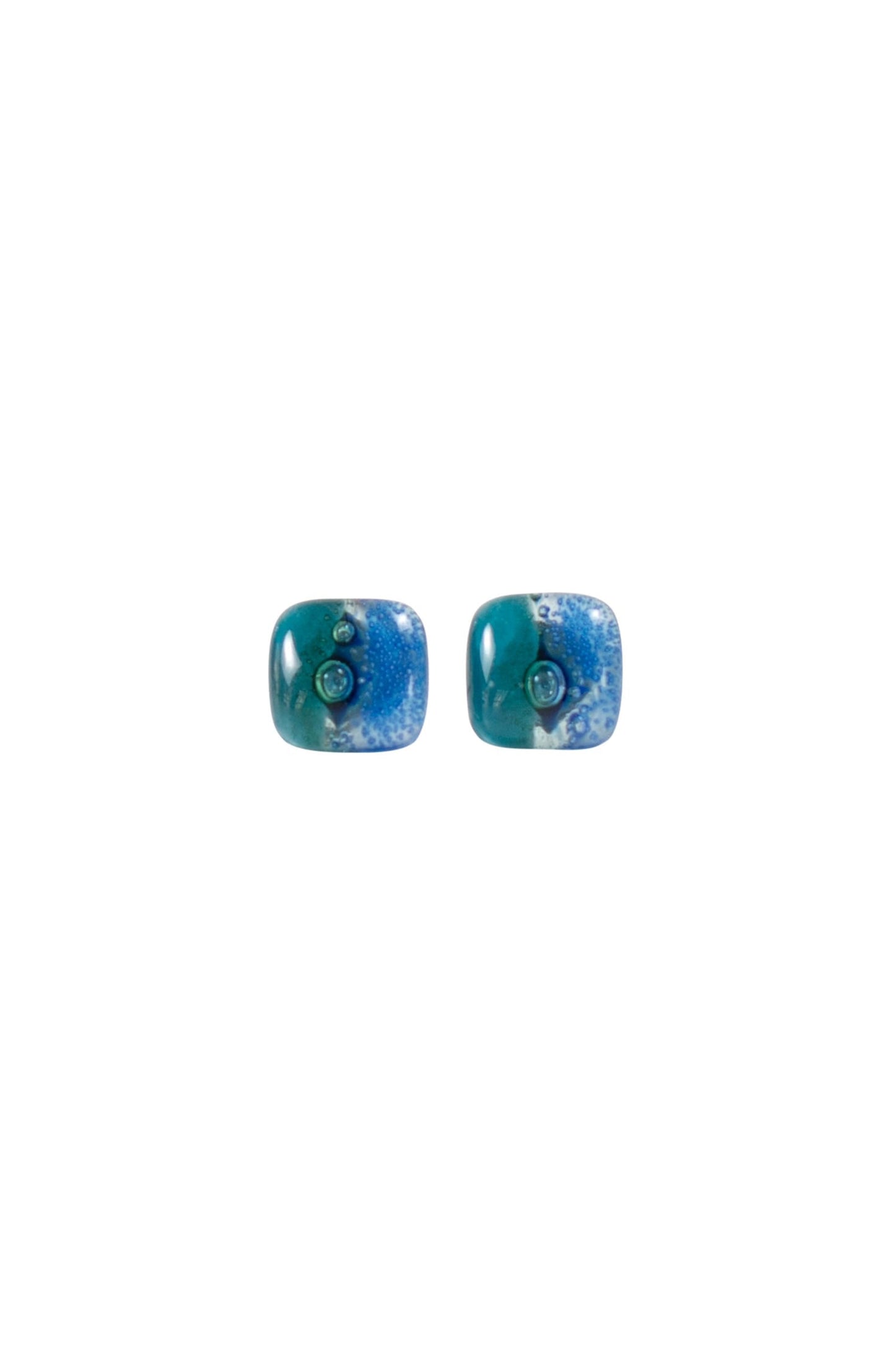 Earrings post glass .5sq asst blu/grn