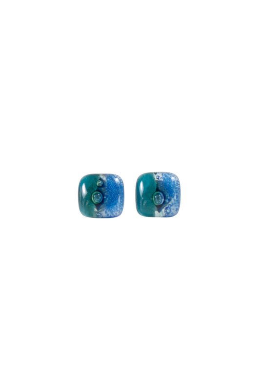 Earrings post glass .5sq asst blu/grn