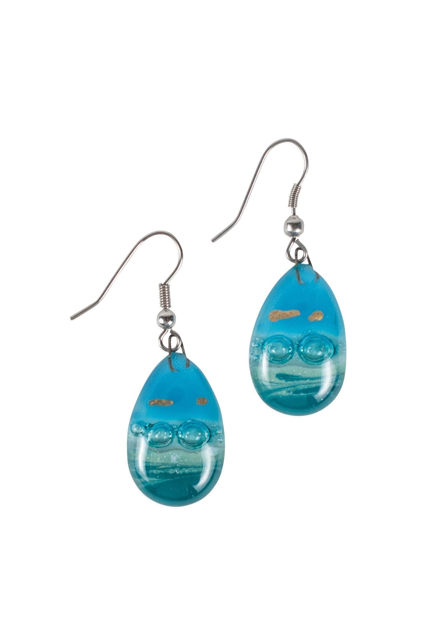 Earrings tear drop bubble glass 1.75L asst/blu/grn