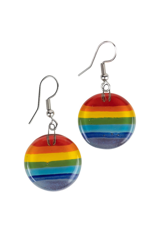 Earrings circle rainbow glass .75Dx1.5L multi