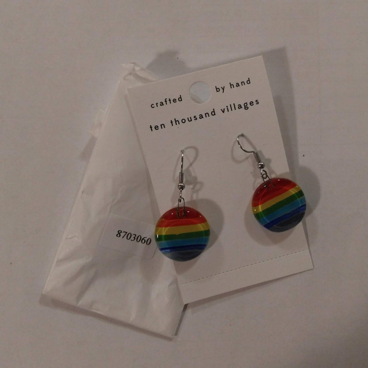 Earrings circle rainbow glass .75Dx1.5L multi