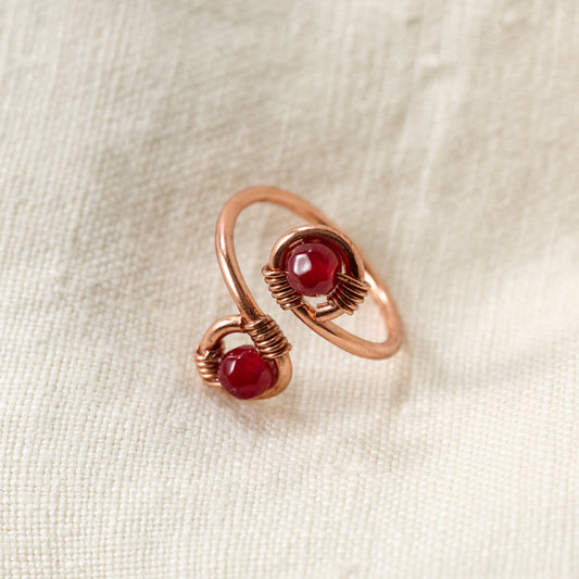 Ring wrap copper/agate adj copper/red