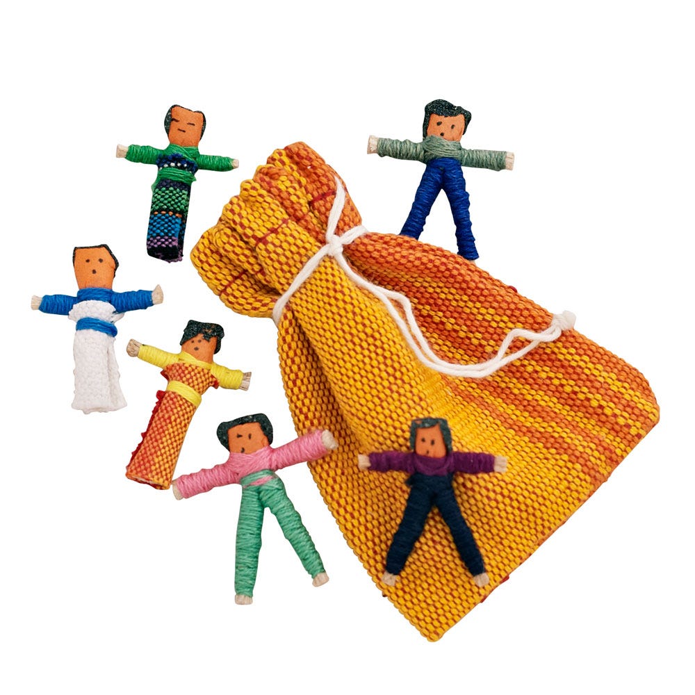 Dolls mini worry w/bag S/10 cotton 1H multi/asst