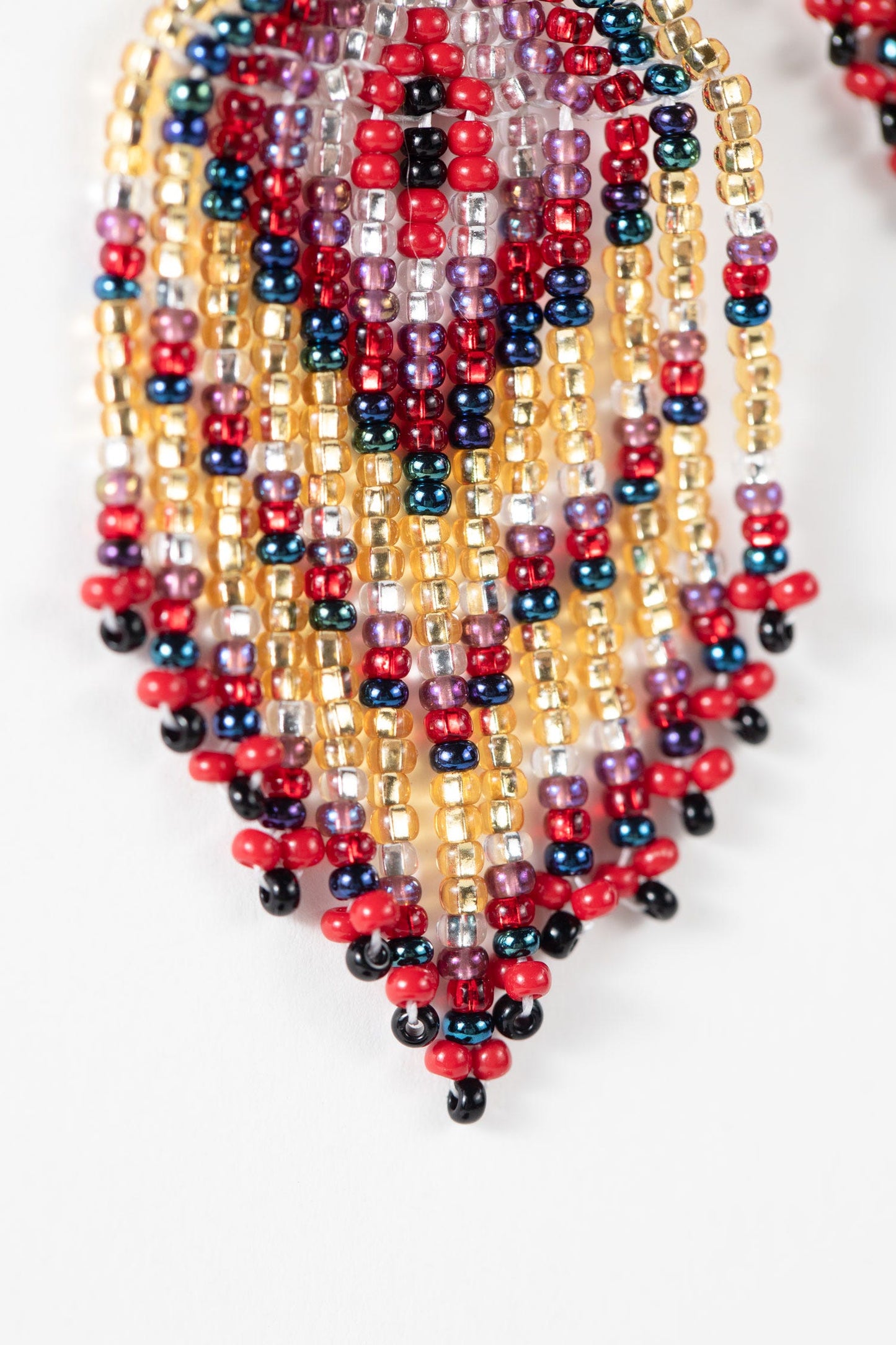 Earrings diamond fringes beads 3.25L red/gold/navy