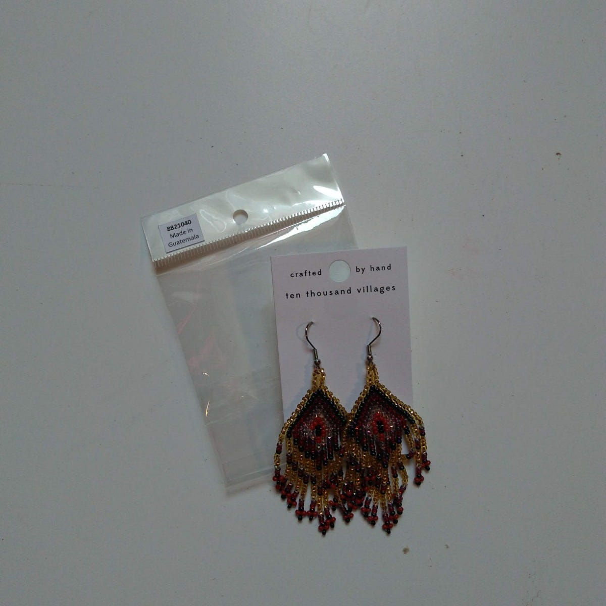 Earrings diamond fringes beads 3.25L red/gold/navy
