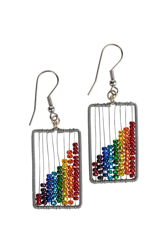 Earrings rainbow stripes wr/glass 2.25Lx.75W multi