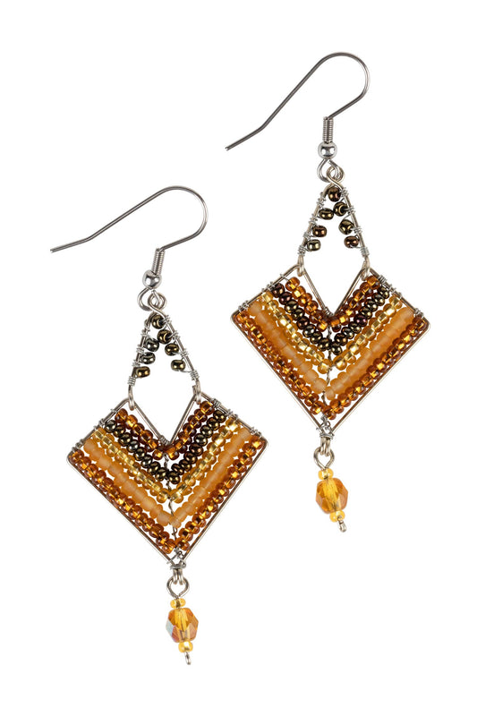 Earrings beaded dmnd chevron wr/glss 2.75L brn/gld