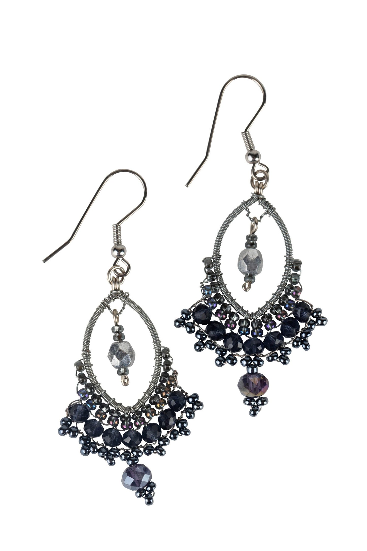 Earrings fringed oval swing wr/glss 2.5L gray/silv