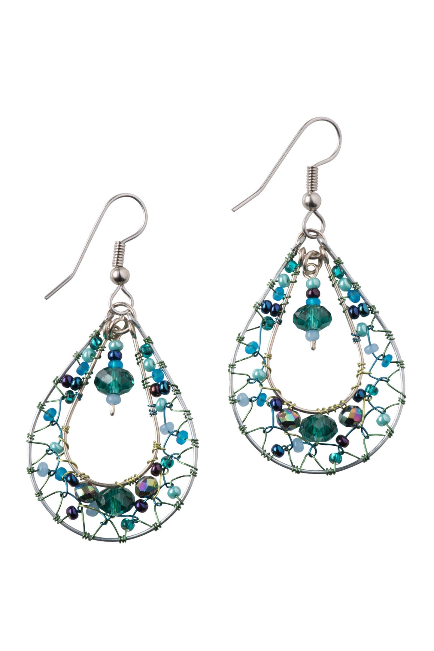 Earrings t-drop bds/wrp wr/glss 2.5L teal