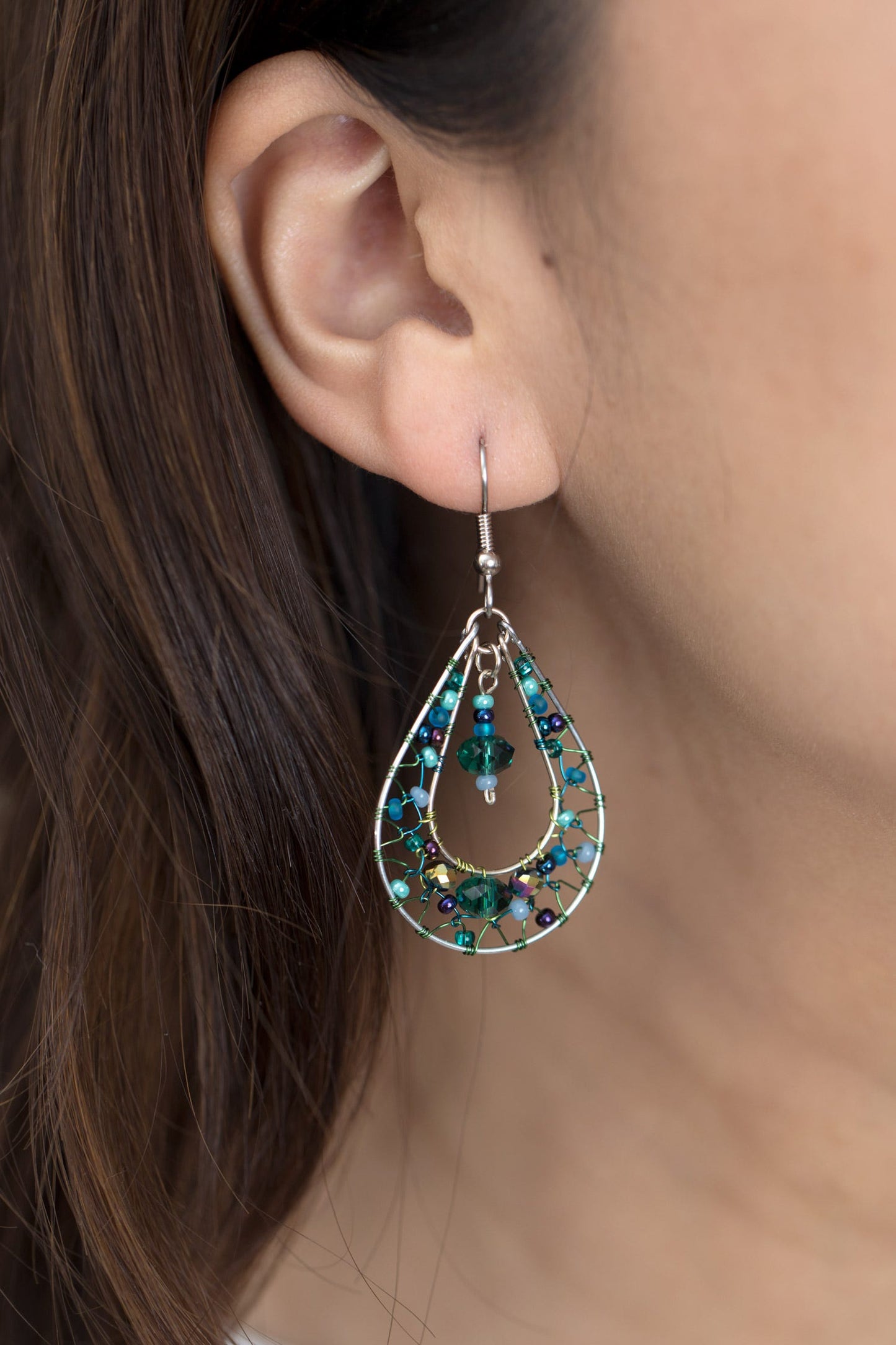 Earrings t-drop bds/wrp wr/glss 2.5L teal