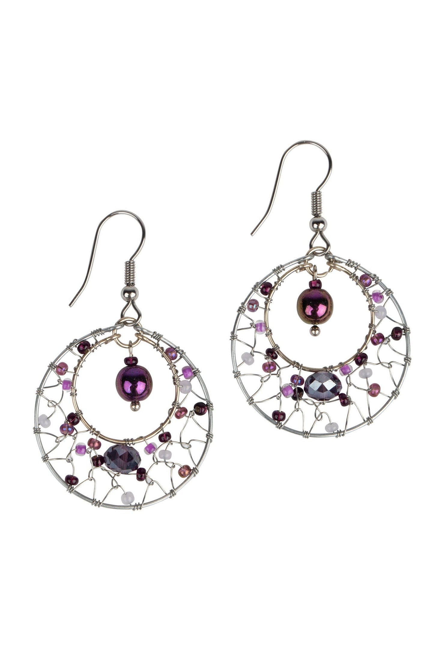 Earrings wrapped circle/circle 1.25D silv/irdscnt