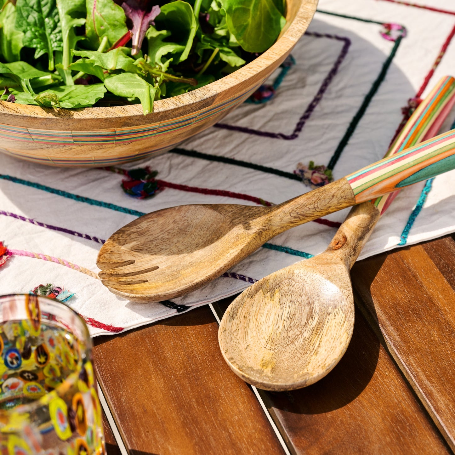 Salad servers striped s/2 mango wood 12L brn/multi