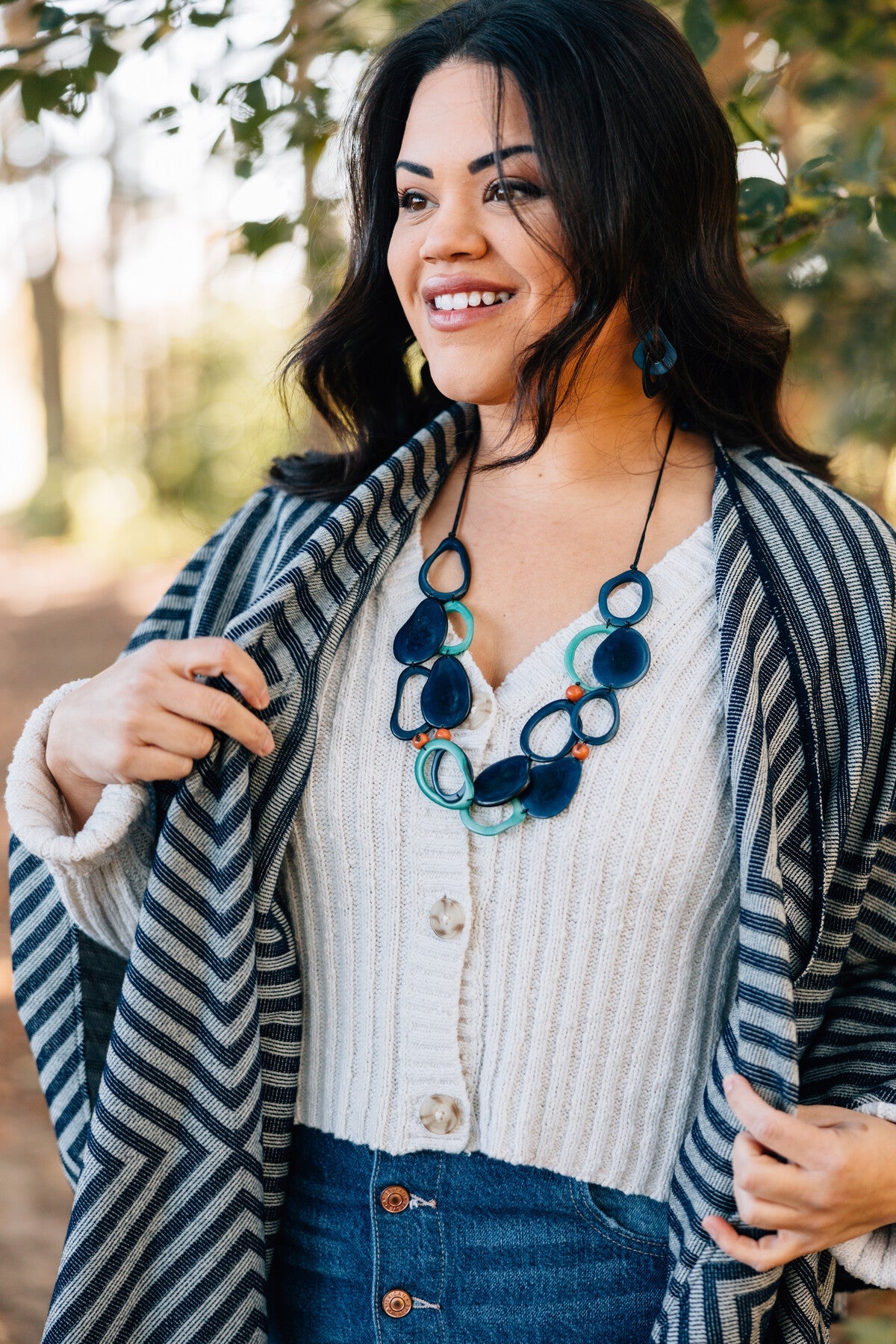 Necklace calypso multi layers tagua/cttn blu/coral