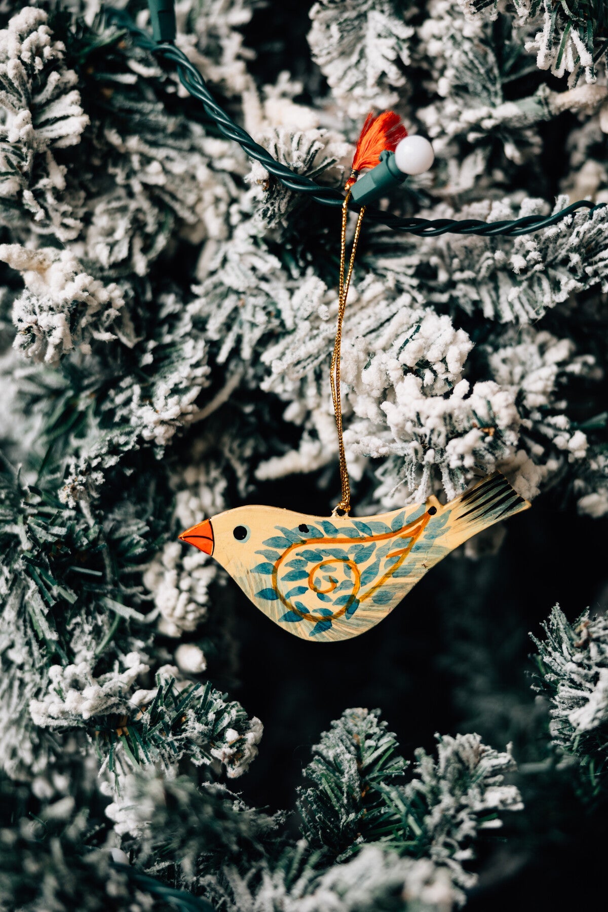 Ornament bird M/3 willow wood 4.5L tan/blu/gld