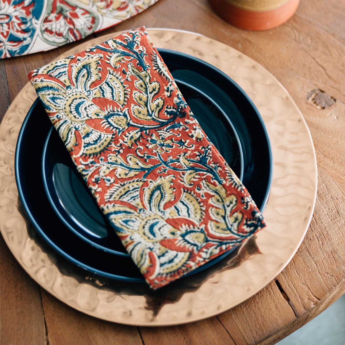 Napkin kalamkhari M/4 cotton 20sq red/blue/yelllow