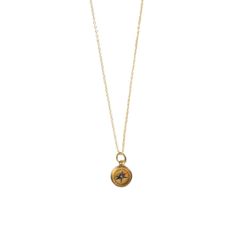 Necklace mini compass pend mtl/glass .6Dx32L br