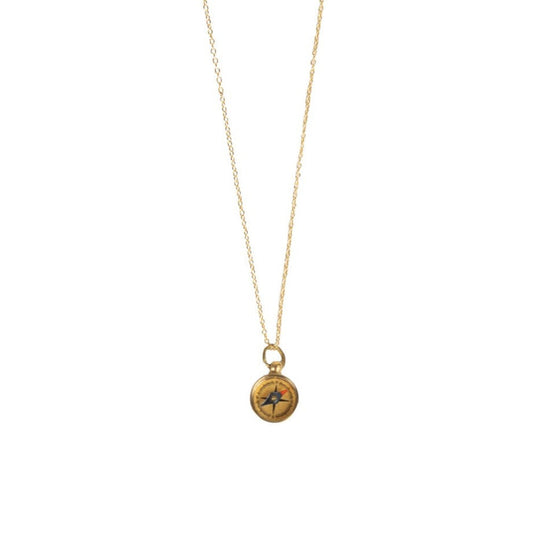 Necklace mini compass pend mtl/glass .6Dx32L br