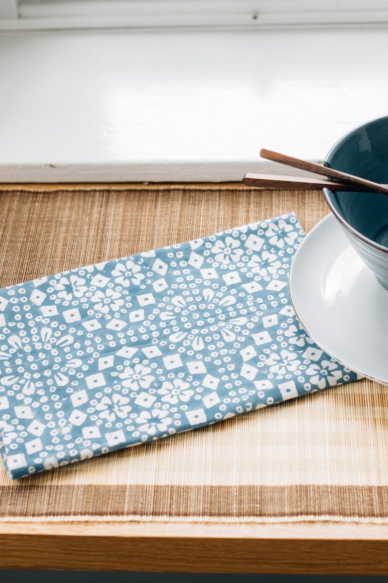 Napkin geo mosaic M/4 cotton 20x20 blue/white