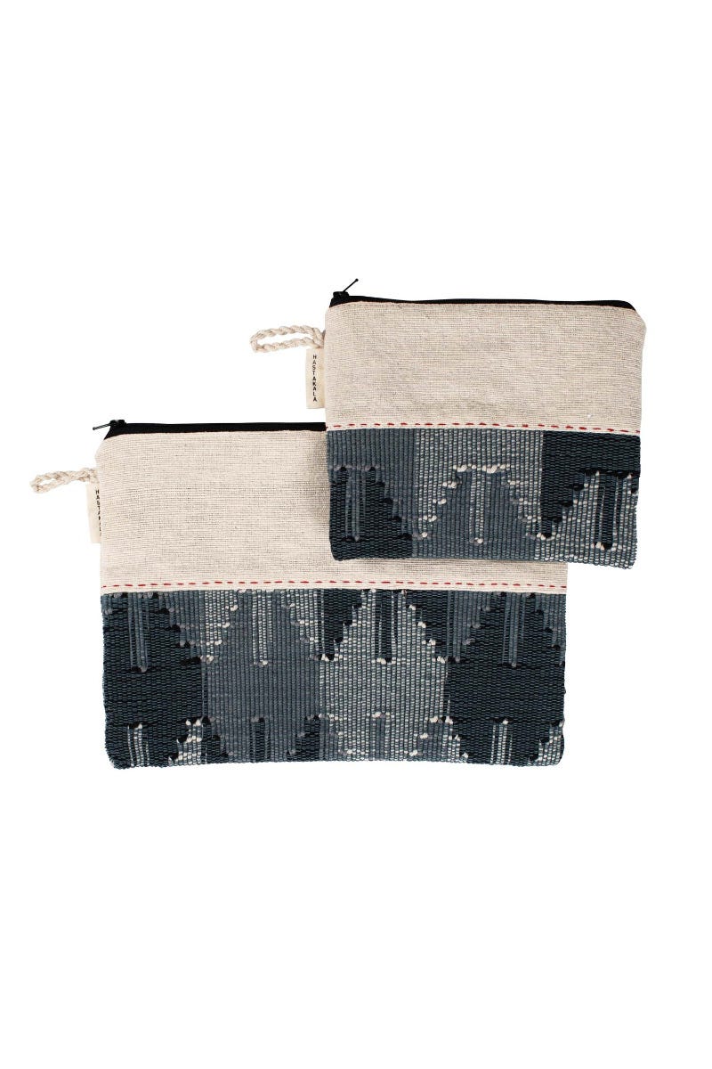 Bag toiletry S/2 drop in cotton 11x8/8x7 crm/blu