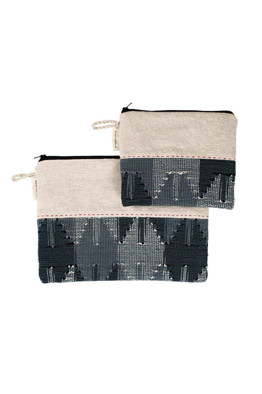 Bag toiletry S/2 drop in cotton 11x8/8x7 crm/blu